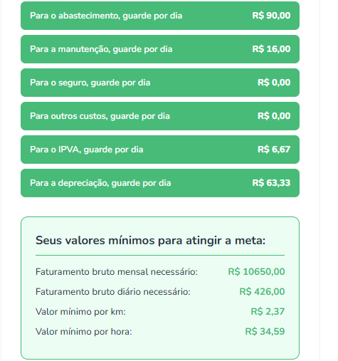 Tela do aplicativo mostrando a calculadora de valores combinados